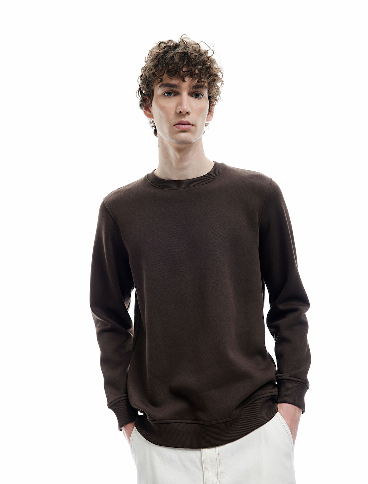 Pamuklu Uzun Kollu Bisiklet Yaka Erkek Basic Sweatshirt