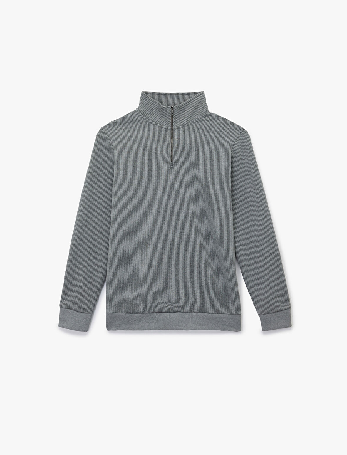 Dokulu Uzun Kollu Yarım Fermuarlı Sweatshirt