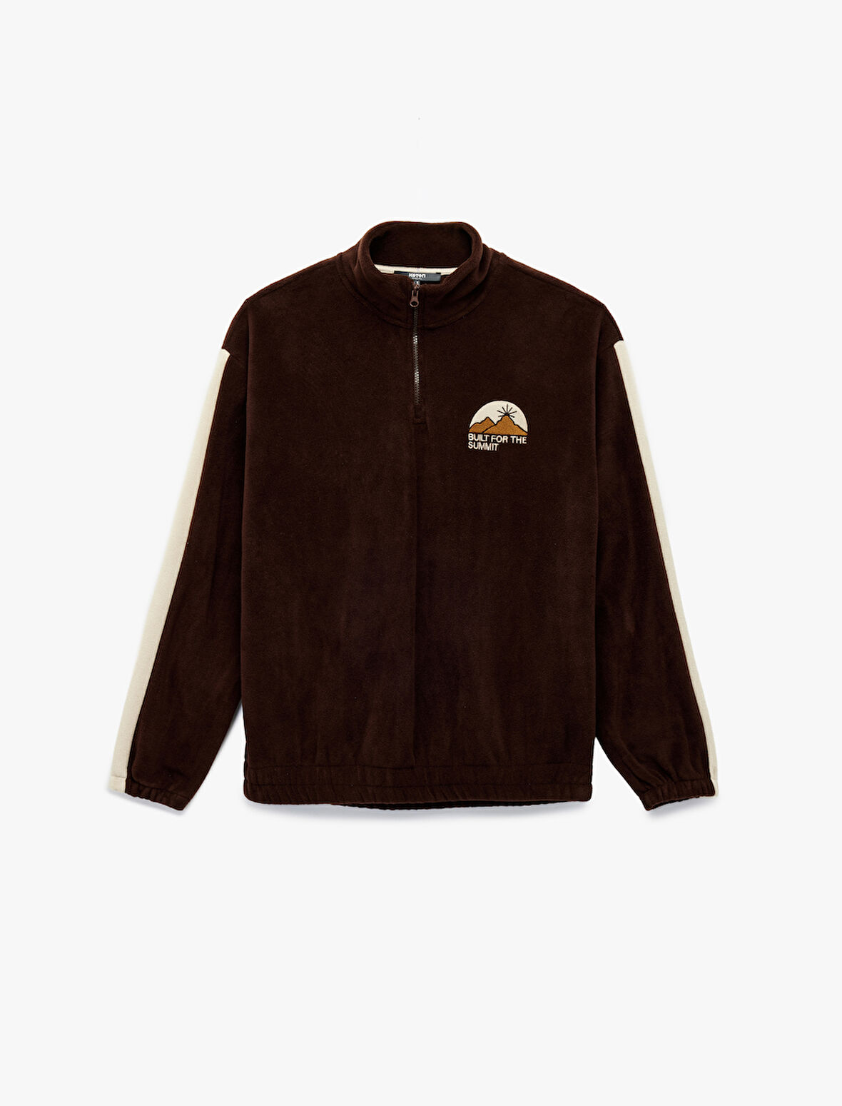 Nakışlı Uzun Kollu Renk Bloklu Yarım Fermuarlı Polar Sweatshirt