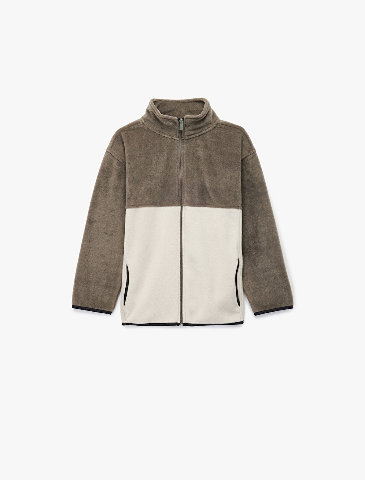 Dik Yaka Uzun Kollu Fermuarlı Polar Sweatshirt