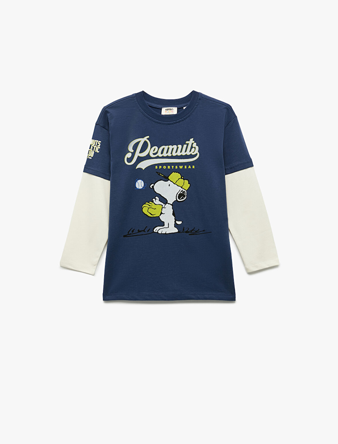 Uzun Kollu Bisiklet Yaka Renk Kontrastlı Lisanslı Snoopy Baskılı Tişört