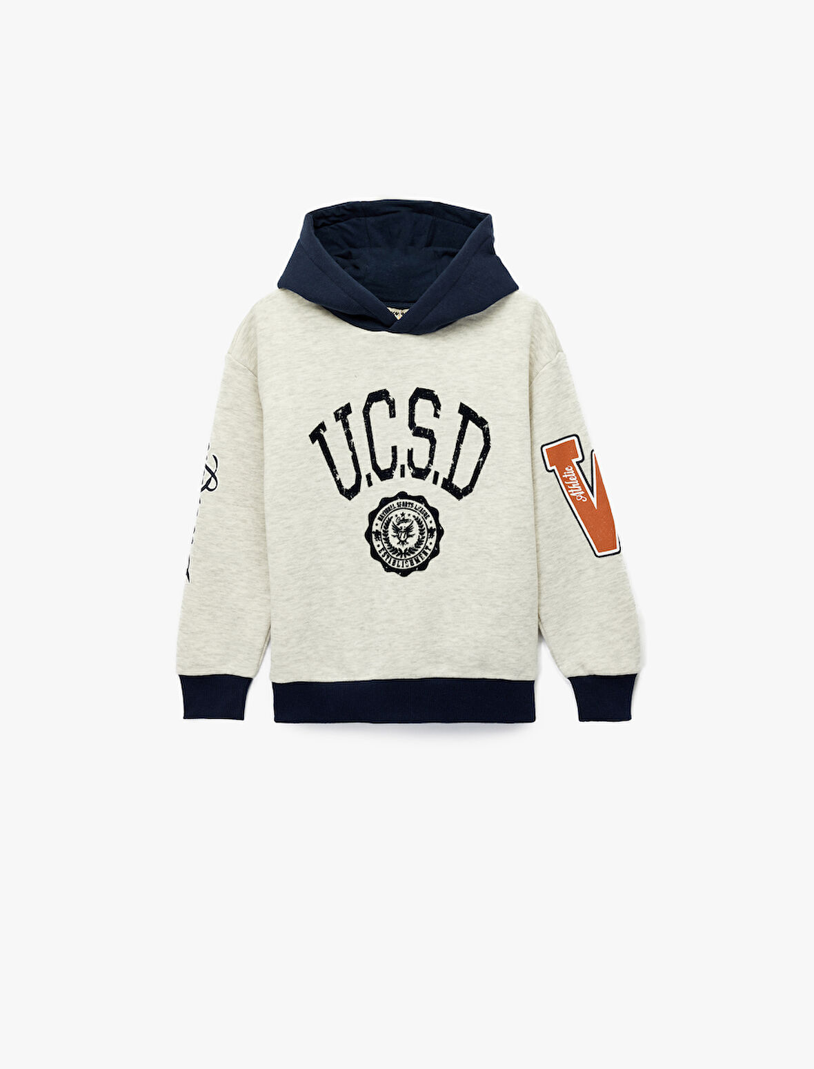 Uzun Kollu Baskılı Kapşonlu Sweatshirt