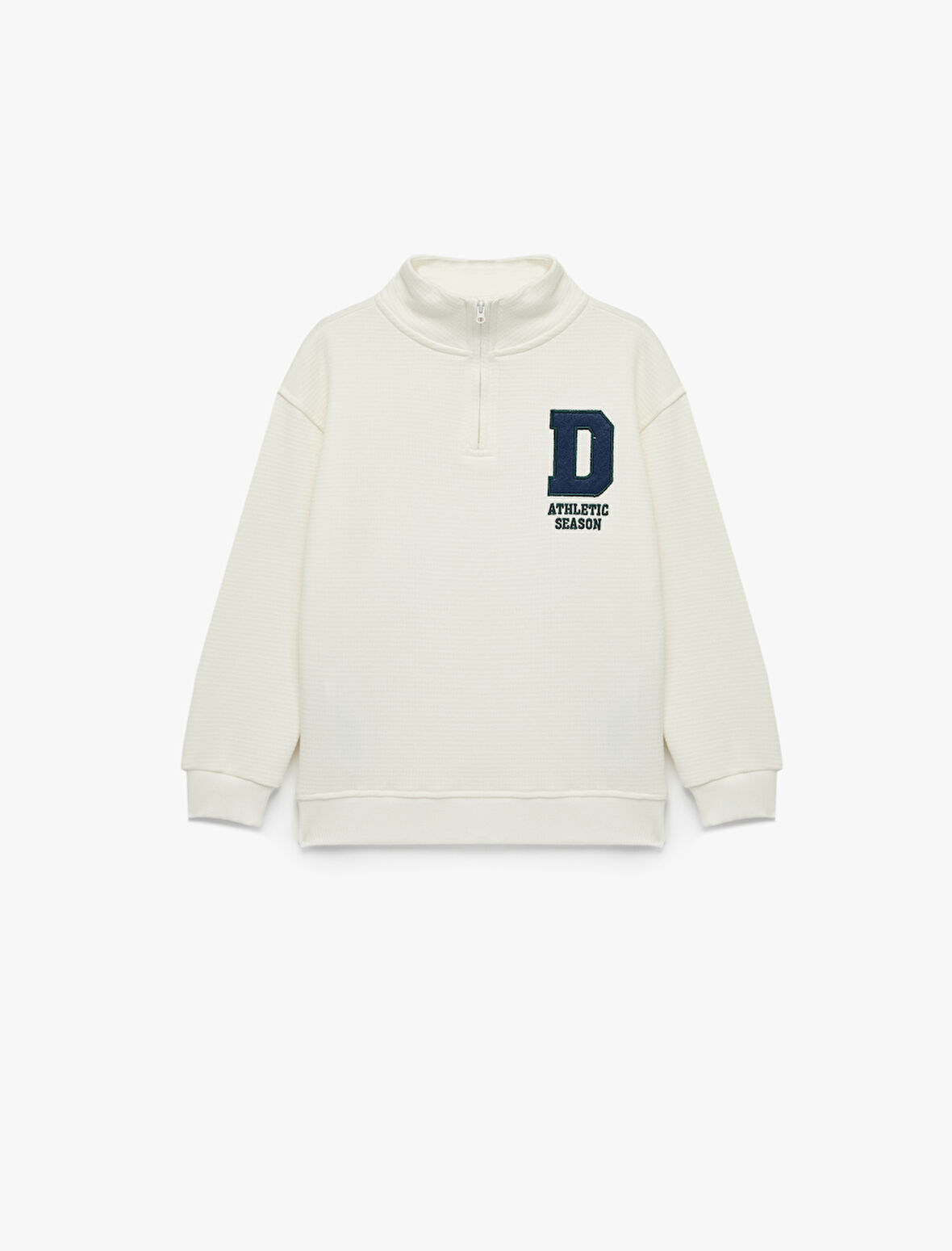 Pamuklu Dik Yaka Uzun Kollu Nakışlı Yarım Fermuarlı Sweatshirt