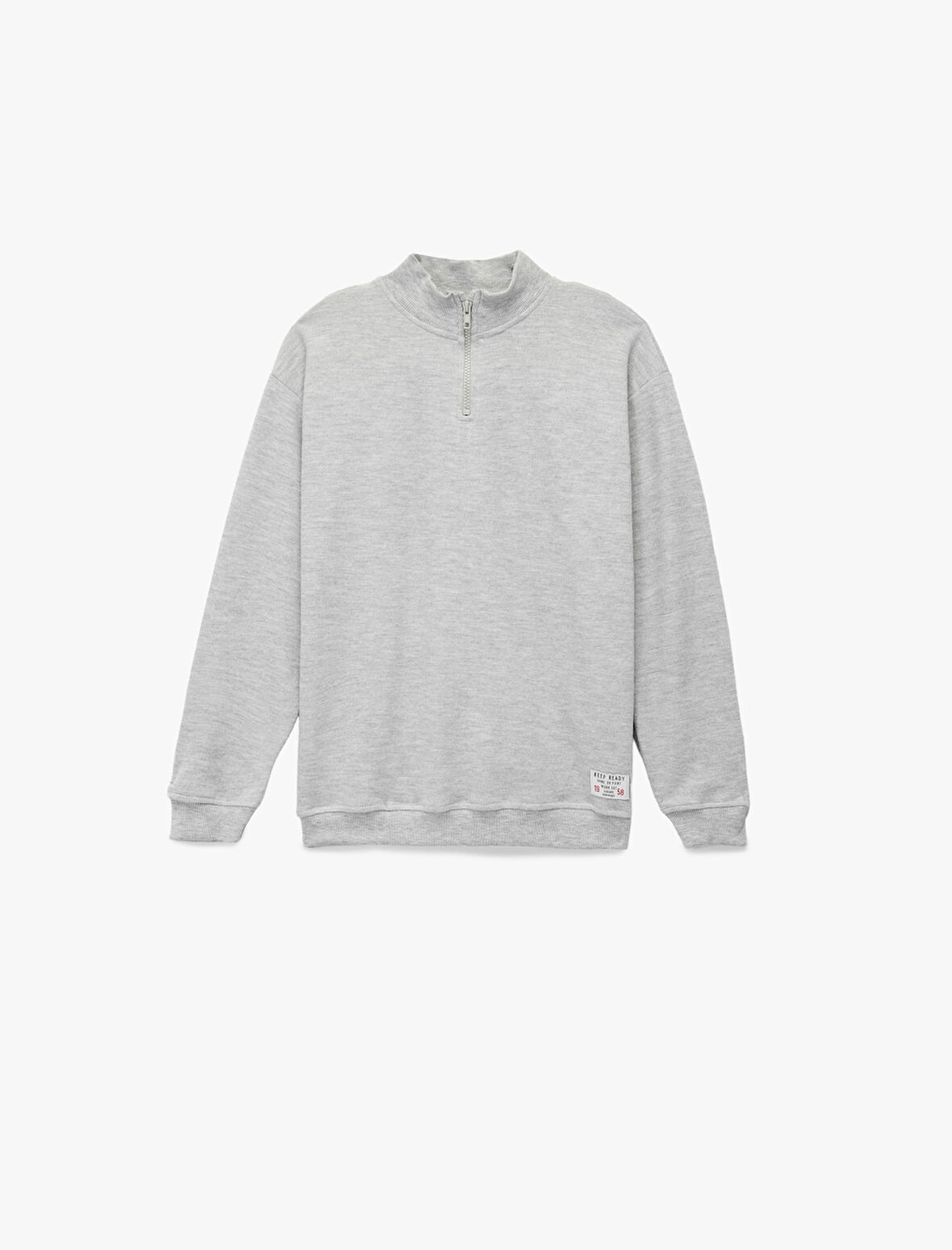 Uzun Kollu Basic Yarım Fermuarlı Dik Yaka Sweatshirt