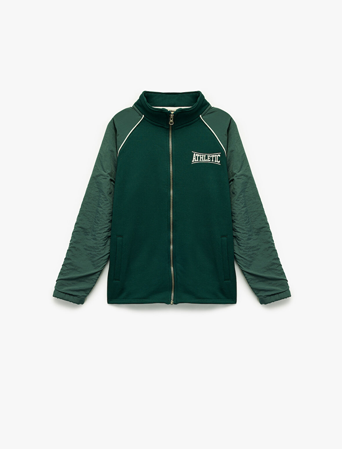 Dik Yaka Uzun Kollu Şardonlu Fermuarlı Sweatshirt