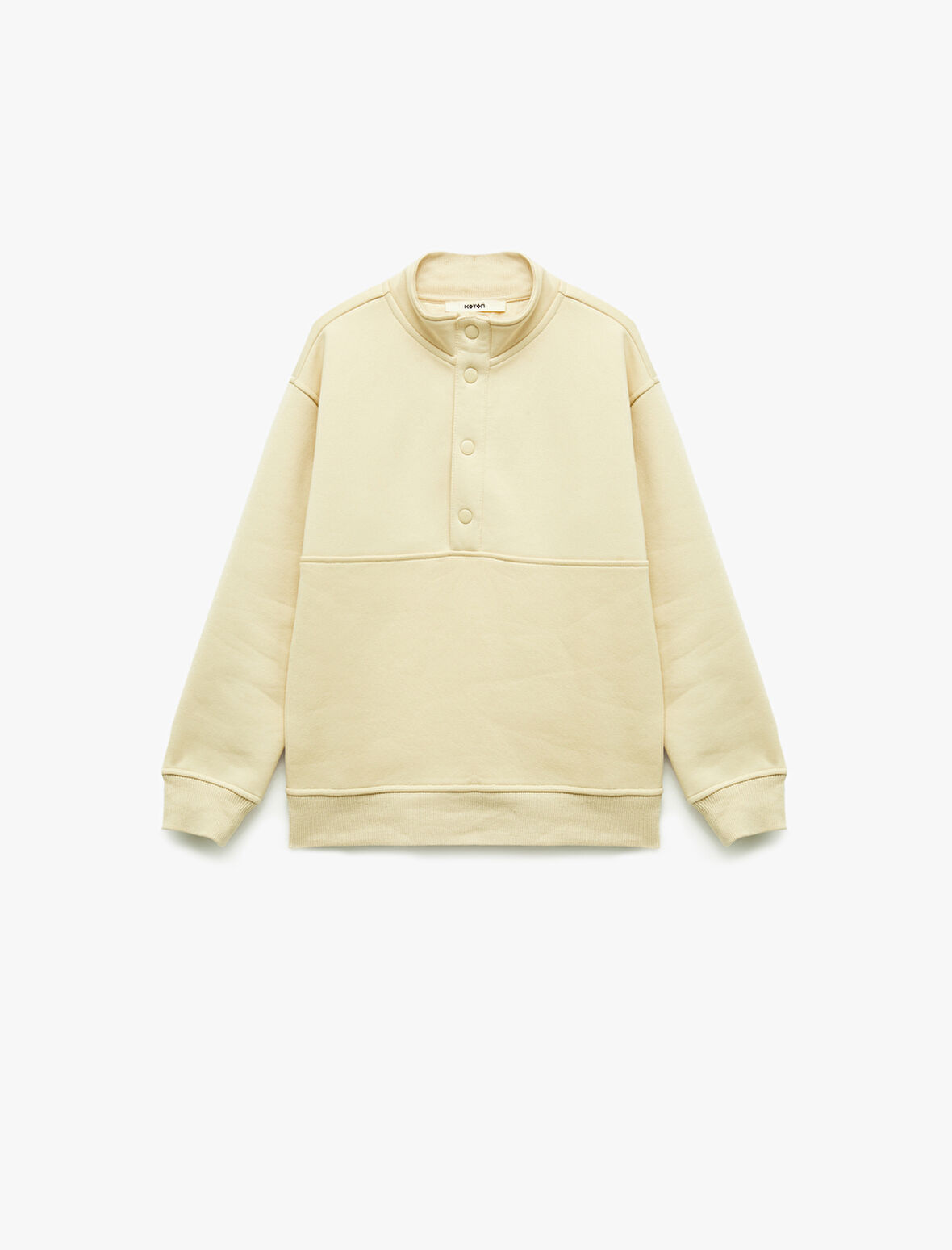 Şardonlu Uzun Kollu Çıtçıt Detaylı Dik Yaka Sweatshirt