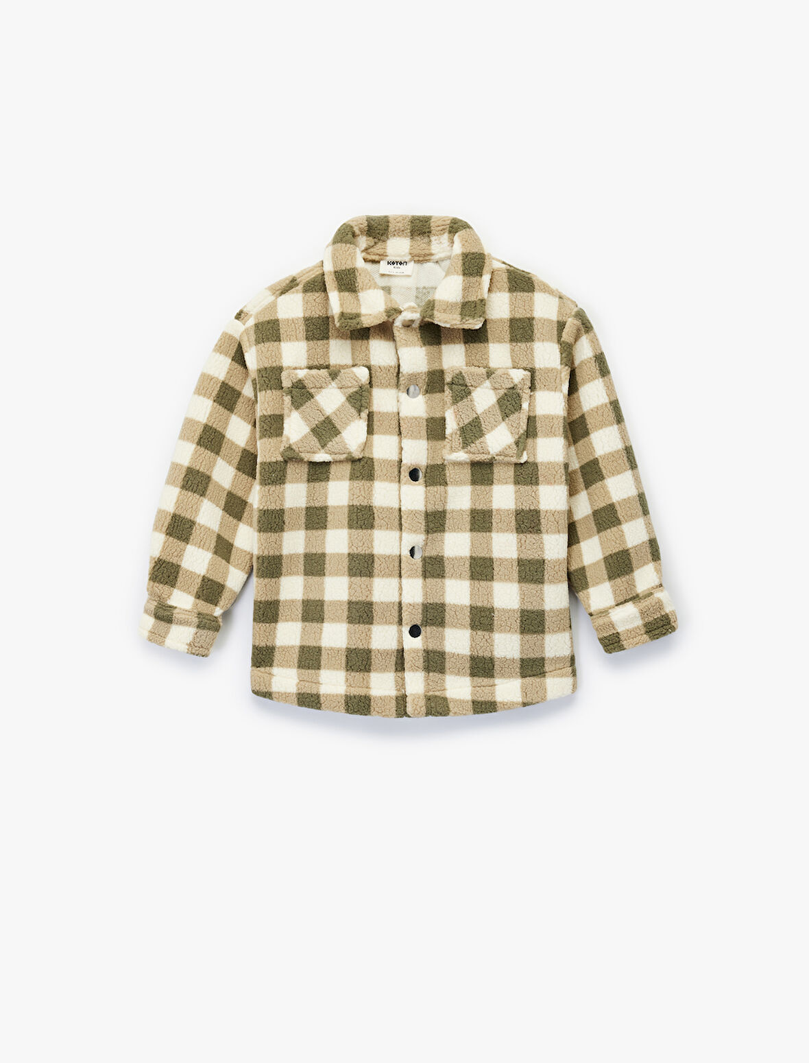 Düğmeli Uzun Kollu Ekoseli Polar Gömlek Ceket