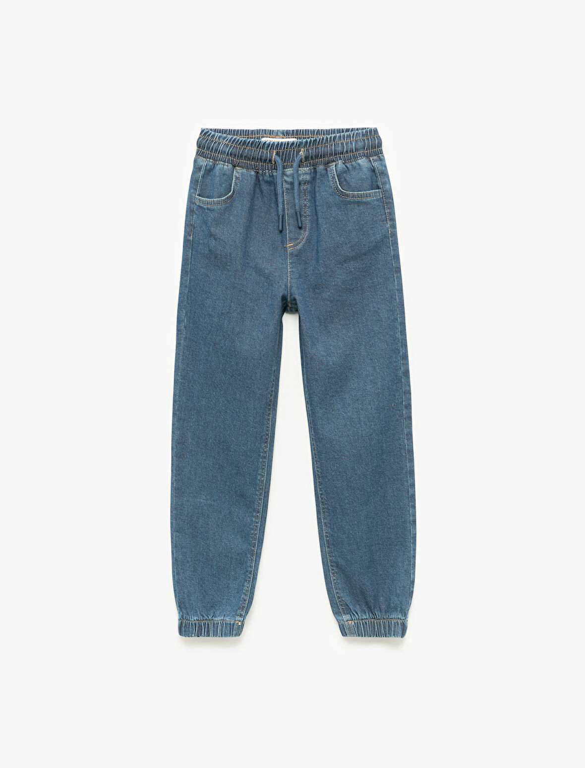 Pamuklu Beli Bağcıklı Jogger Denim Pantolon