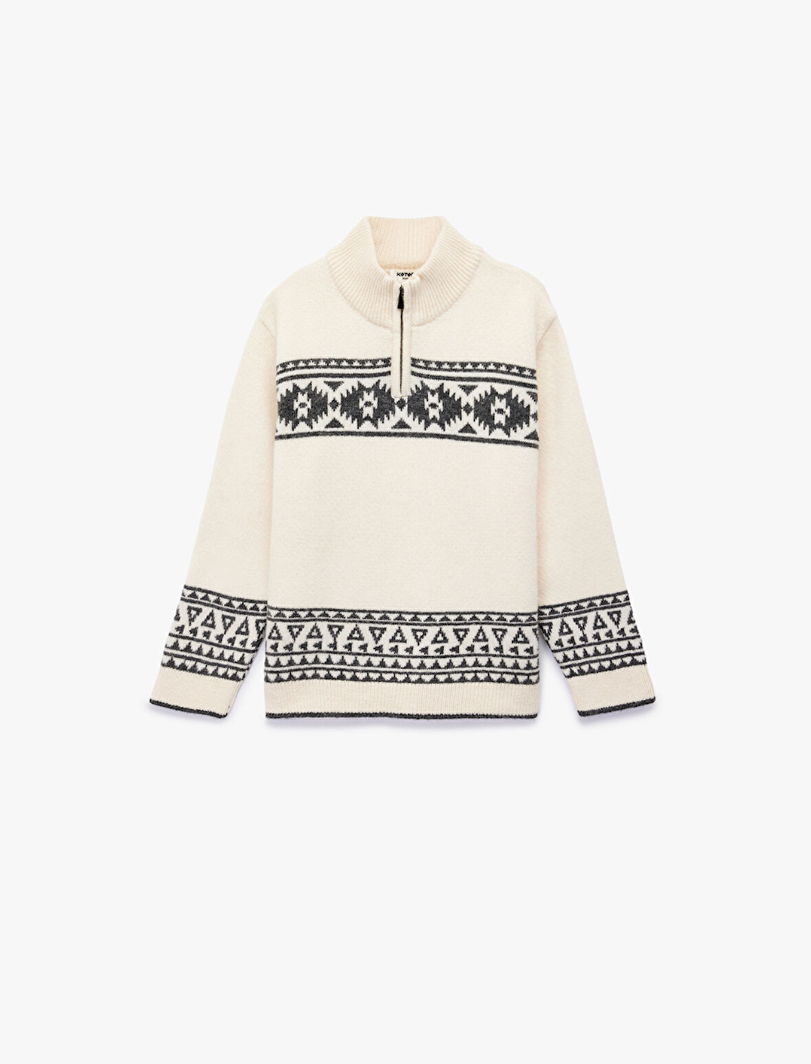 Yarım Fermuarlı Dik Yaka Uzun Kollu Triko Kazak