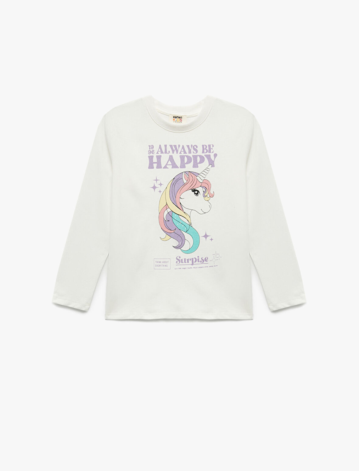 Pamuklu Uzun Kollu Bisiklet Yaka Unicorn Baskılı Tişört