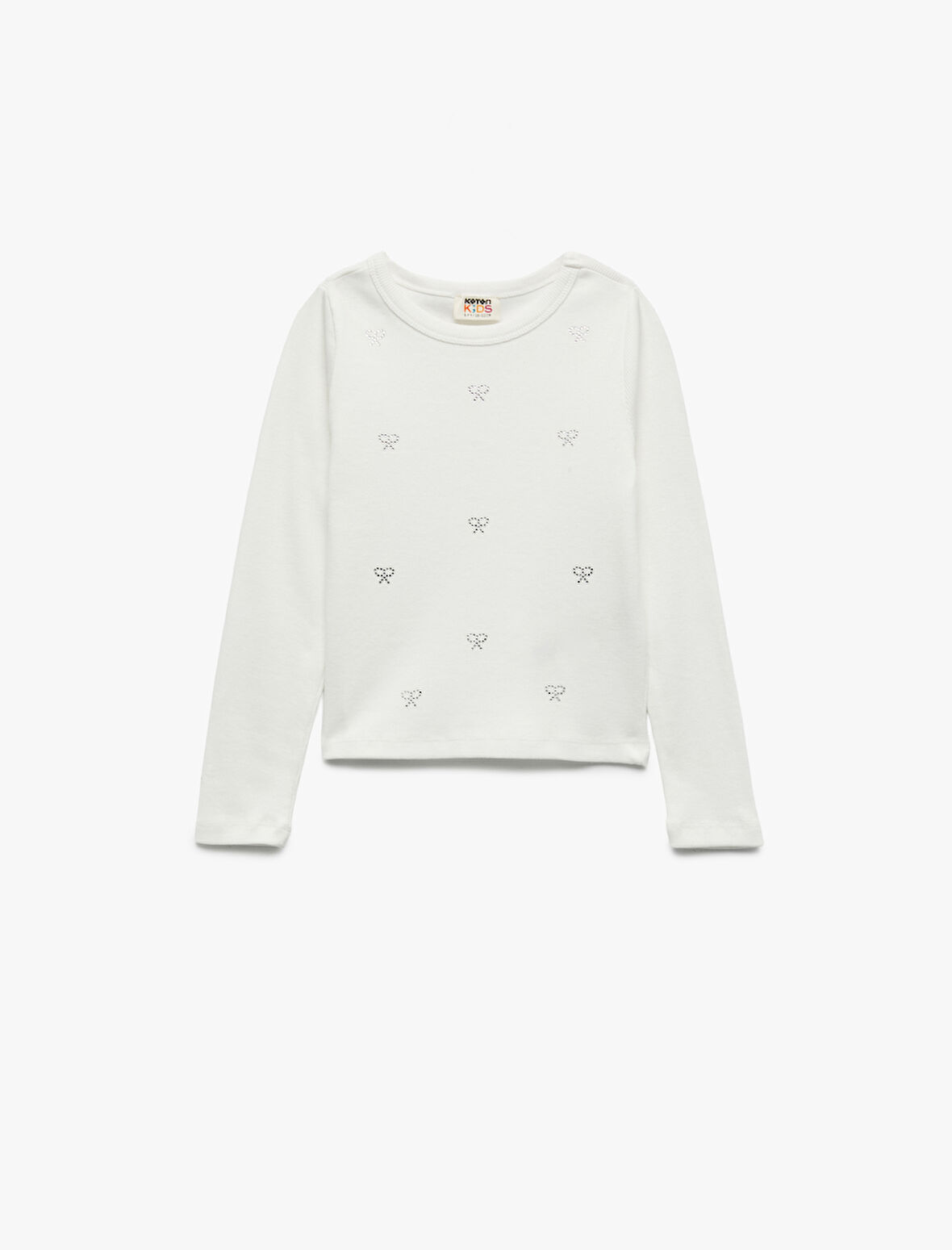 Fiyonk Taş Detaylı Uzun Kollu Bisiklet Yaka Pamuklu Tişört