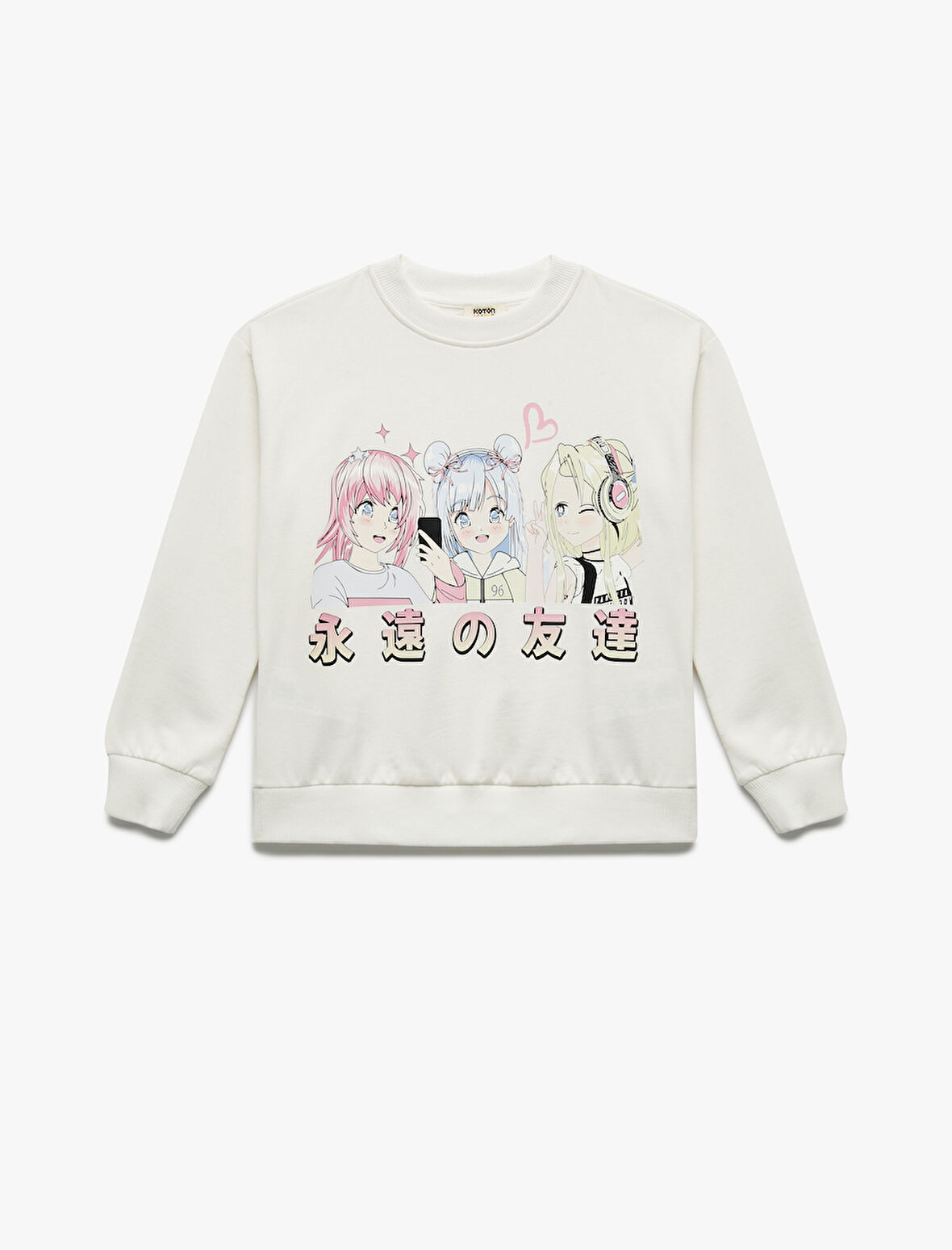 Uzun Kollu Bisiklet Yaka Pamuklu Anime Baskılı Sweatshirt