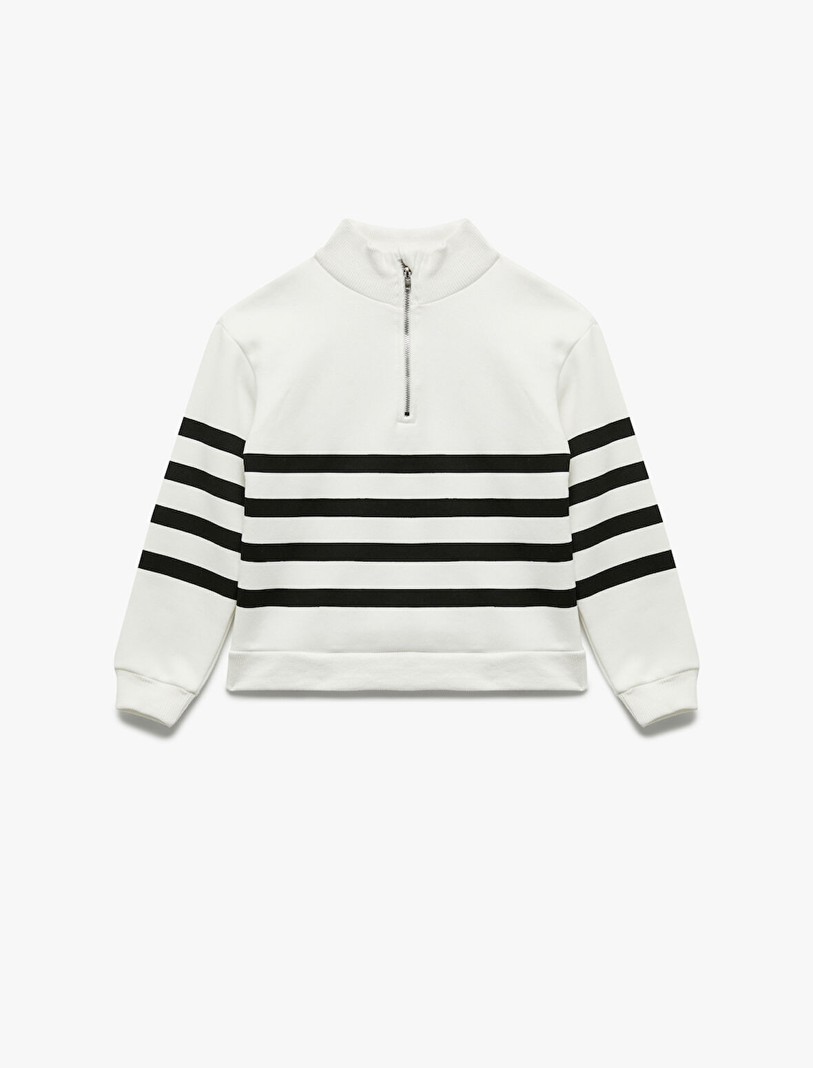 Şardonlu Uzun Kollu Fermuarlı Yarım Balıkçı Yaka Oversize Sweatshirt