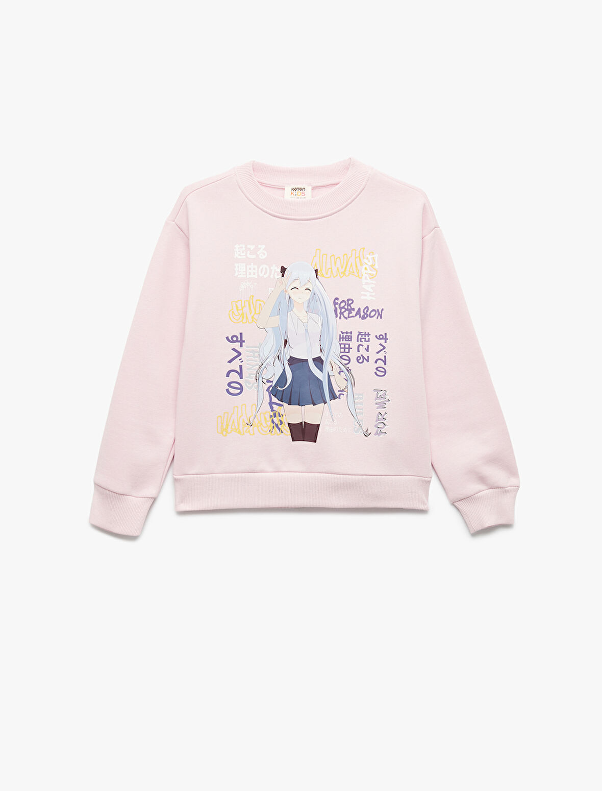 Uzun Kollu Bisiklet Yaka Şardonlu Anime Baskılı Sweatshirt