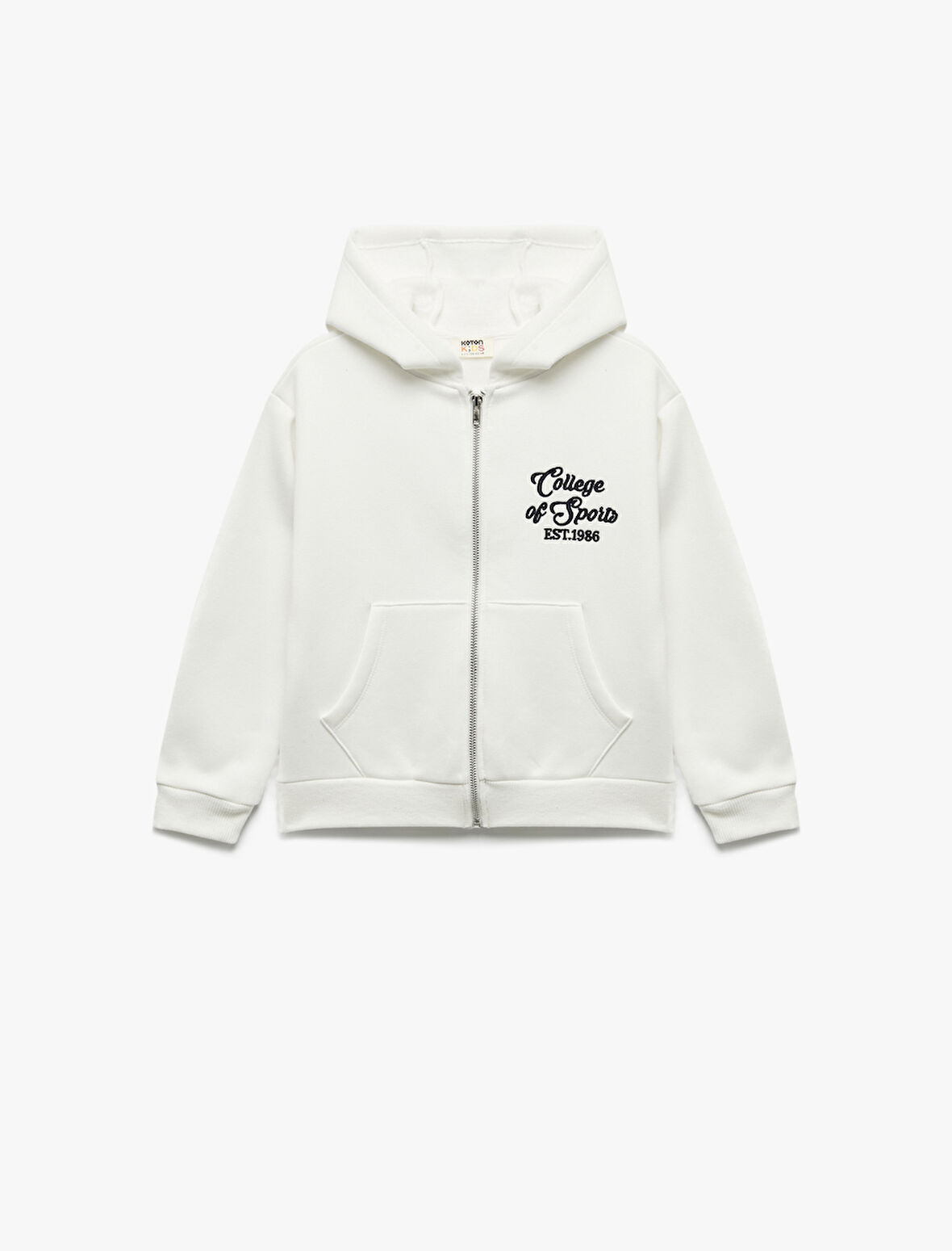 Şardonlu Uzun Kollu Kapşonlu Fermuarlı Sweatshirt