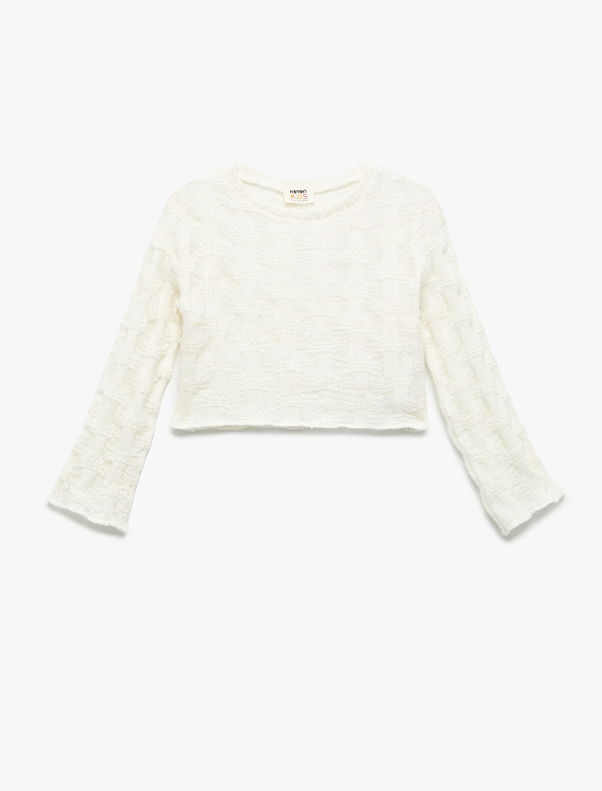 Uzun Kollu Bisiklet Yaka Dokulu Crop Sweatshirt