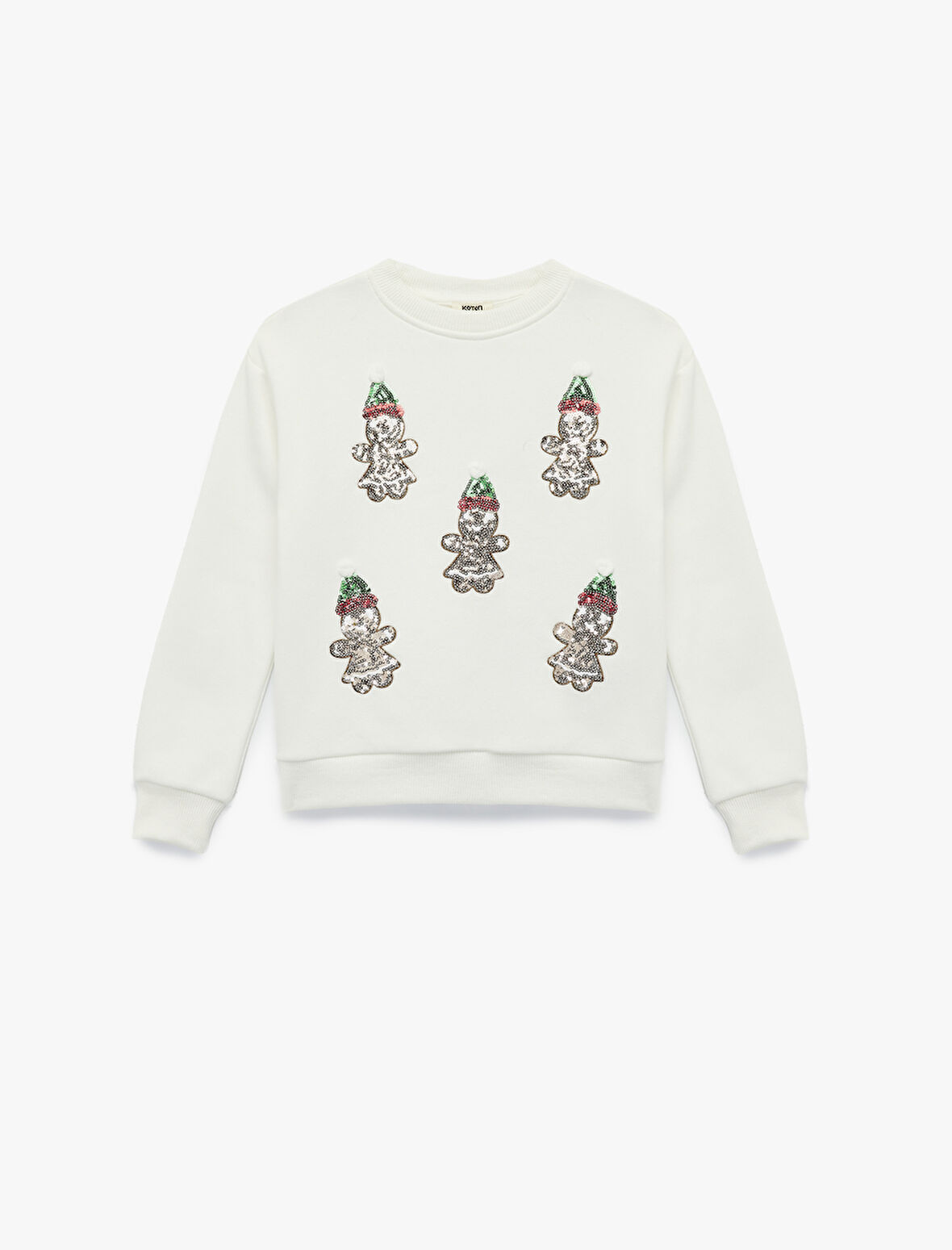 Şardonlu Uzun Kollu Bisiklet Yaka Pullu Payetli Sweatshirt