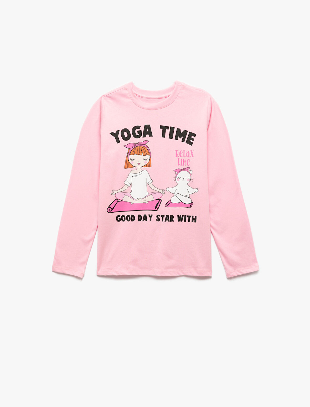 Pamuklu Bisiklet Yaka Baskılı Uzun Kollu Tişört