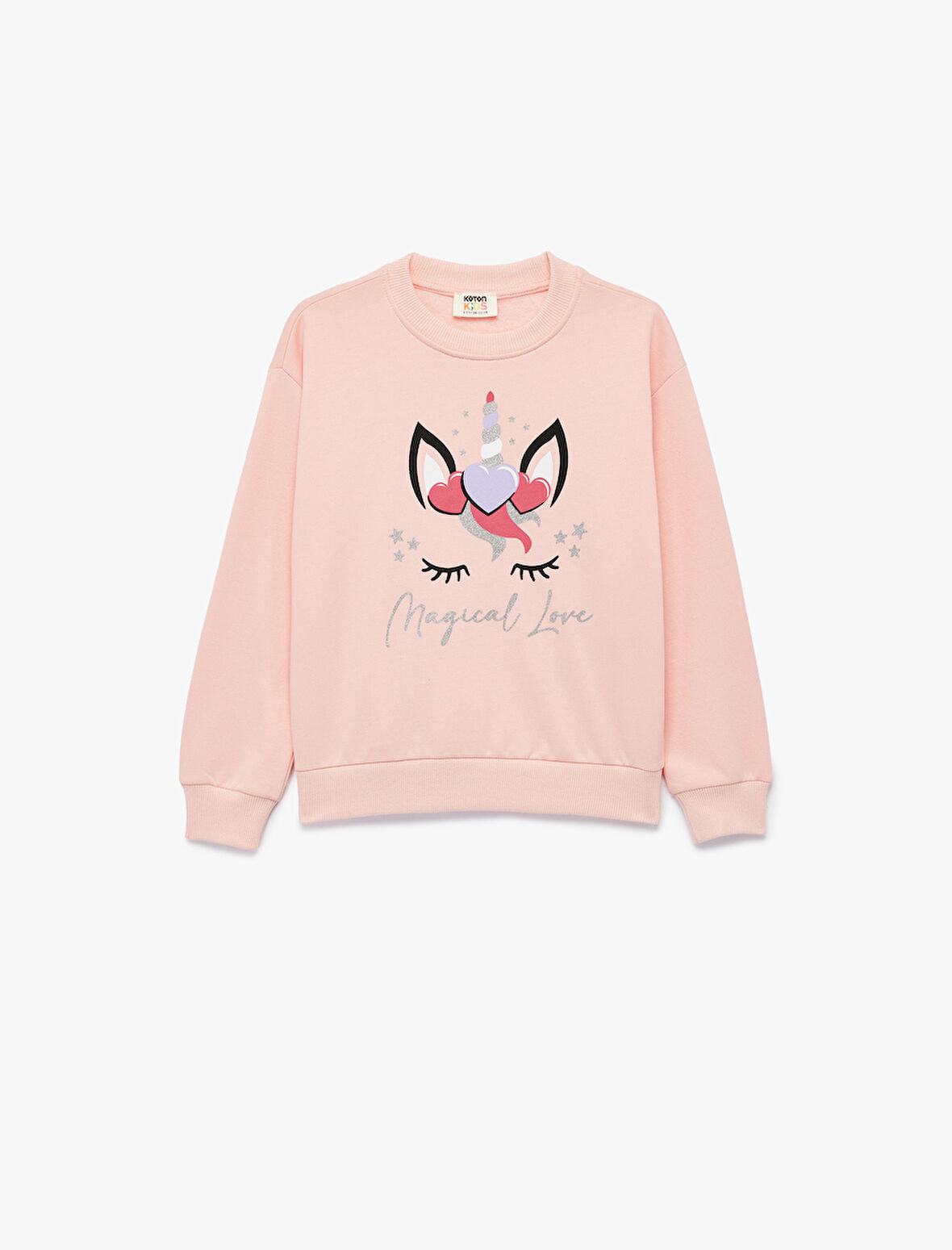 Simli Unicorn Baskılı Şardonlu Uzun Kollu Bisiklet Yaka Sweatshirt