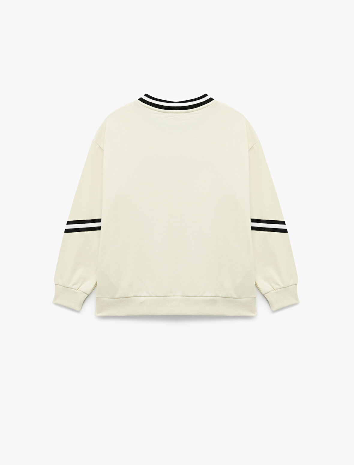 Şardonlu Uzun Kollu Bisiklet Yaka Dantel Detaylı Baskılı Oversize Sweatshirt