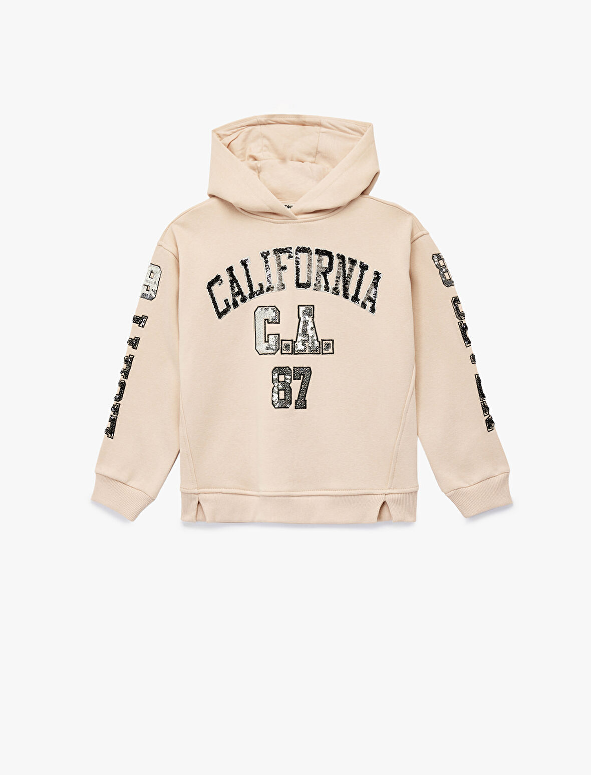 Pamuklu Uzun Kollu Pullu Payetli Kapşonlu Sweatshirt