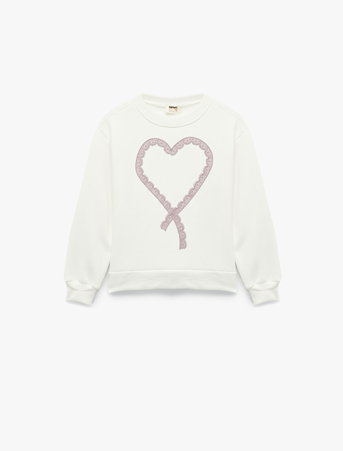 Şardonlu Uzun Kollu Bisiklet Yaka Kalpli Sweatshirt