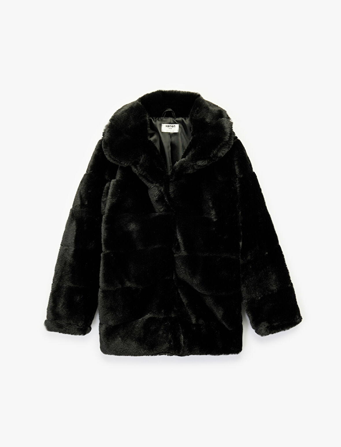 Uzun Kollu Cep Detaylı Bebe Yaka Suni Kürk Kaban