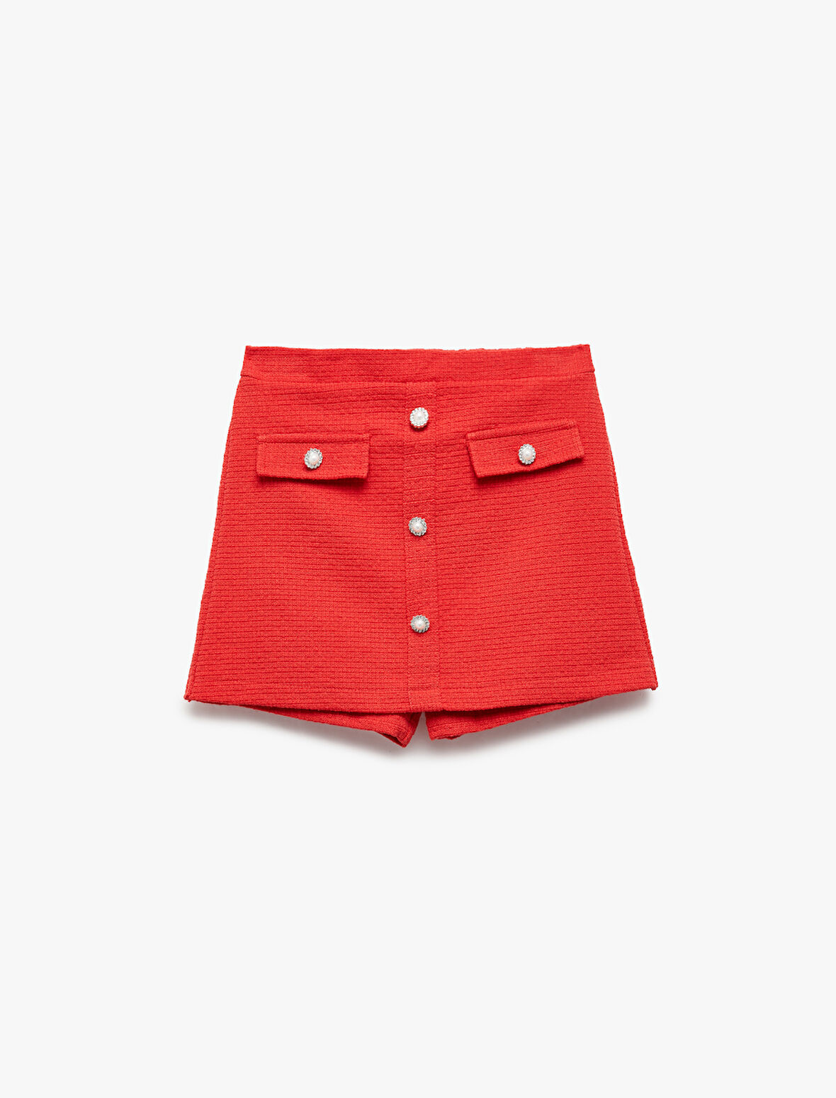 Düğmeli Cep Detaylı Tüvit Şort Etek