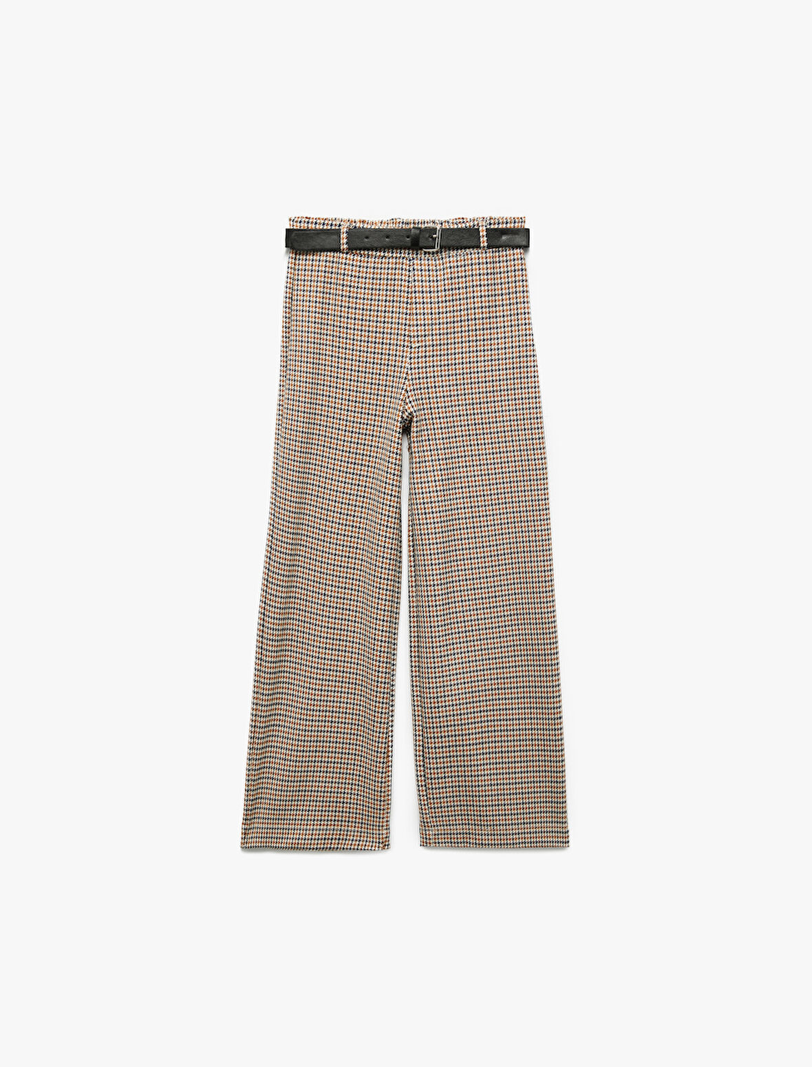 Kemer Detaylı Ekoseli Geniş Paça Pantolon