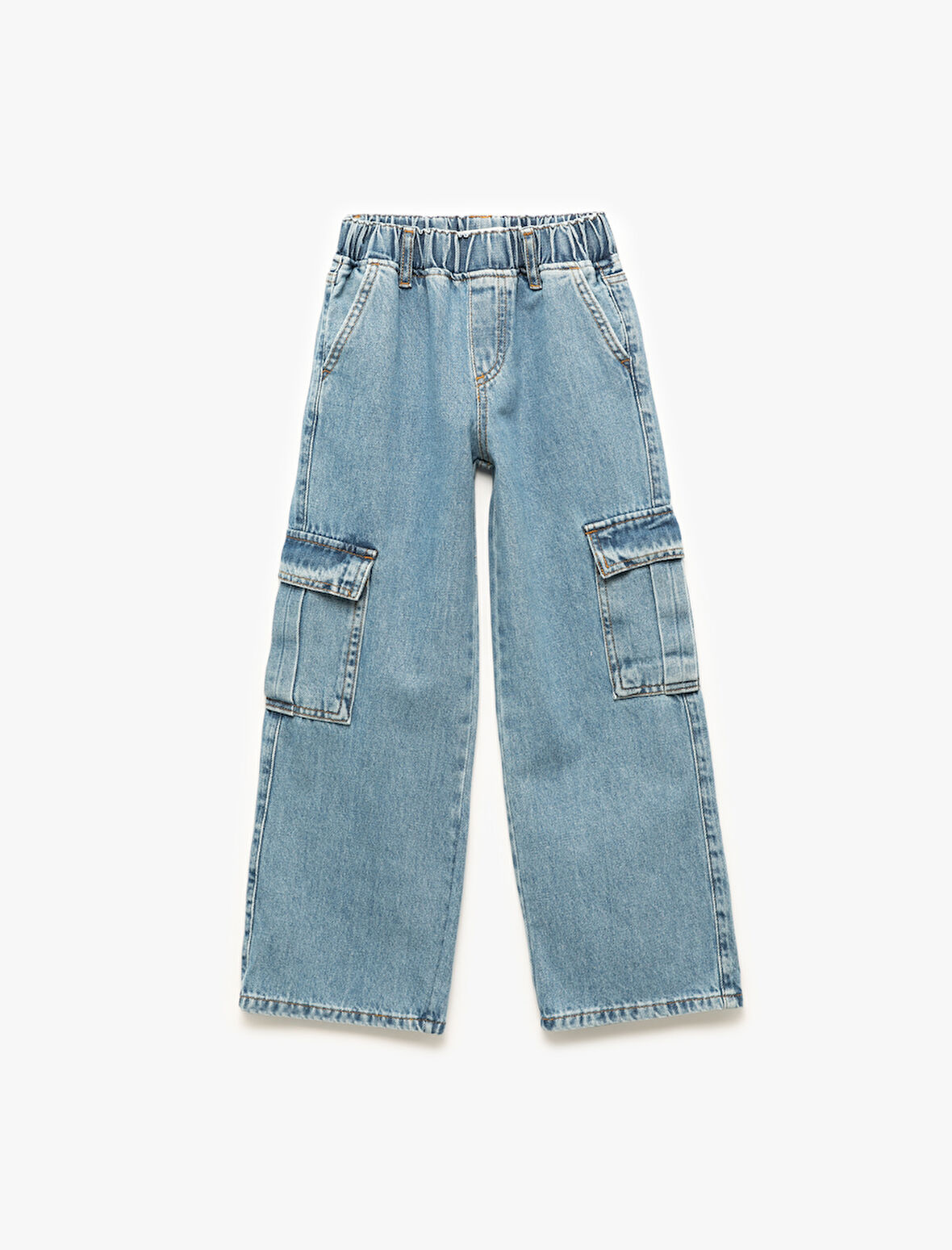 Pamuklu Cep Detaylı Geniş Paça Kargo Denim Pantolon