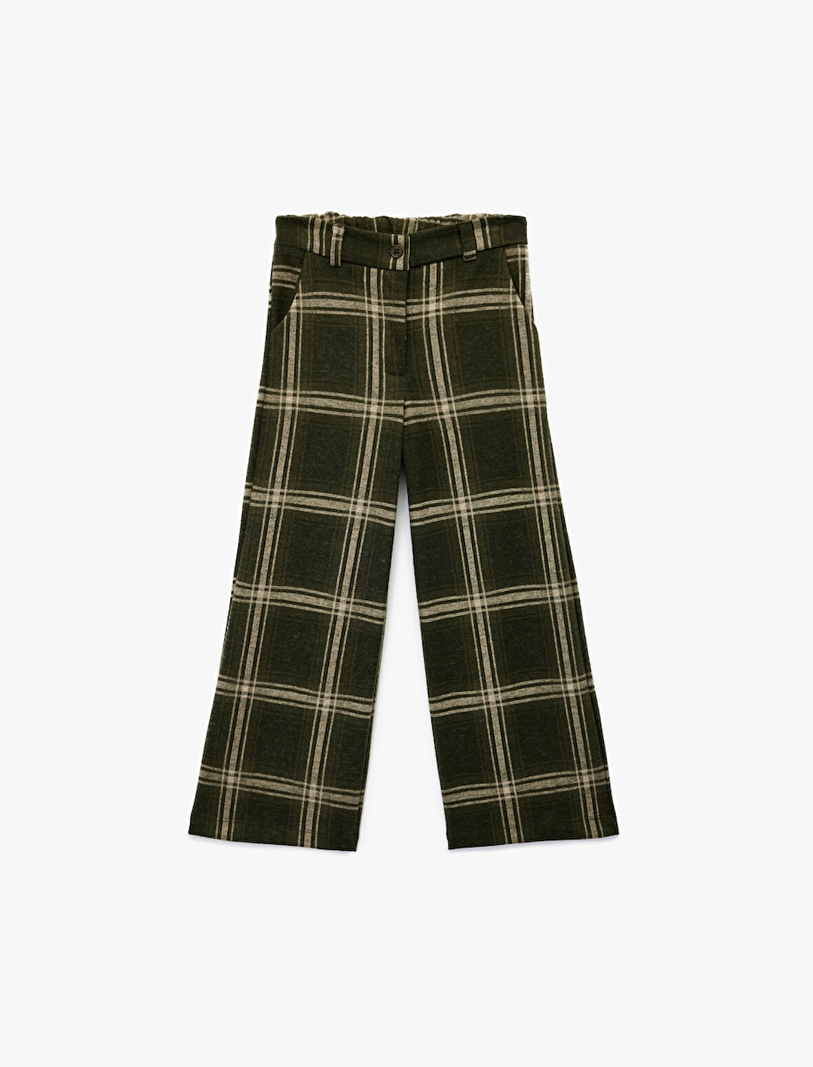 Beli Lastikli Viskon Karışımlı Ekoseli Pantolon