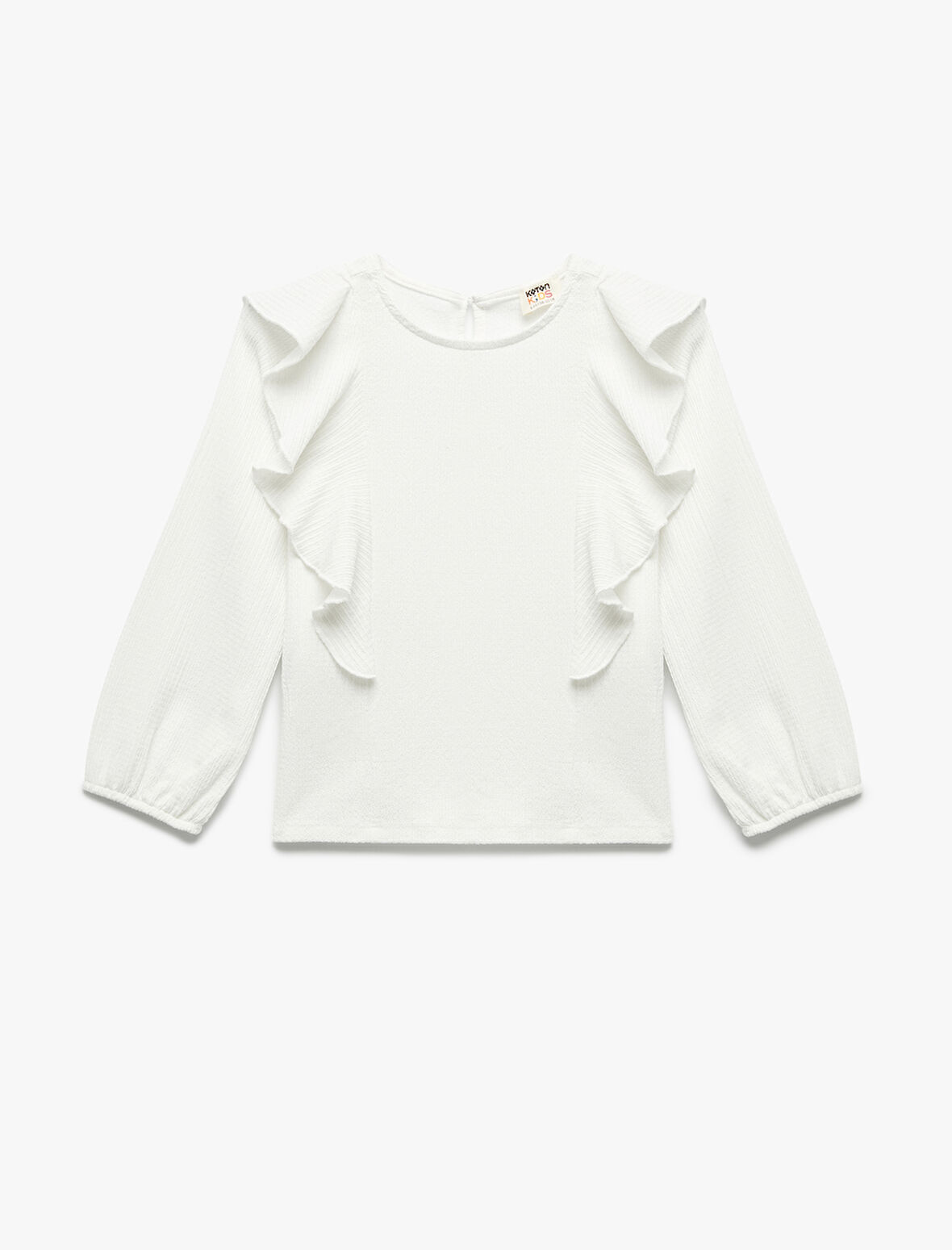 Bisiklet Yaka Fırfır Detaylı Uzun Kollu Bluz