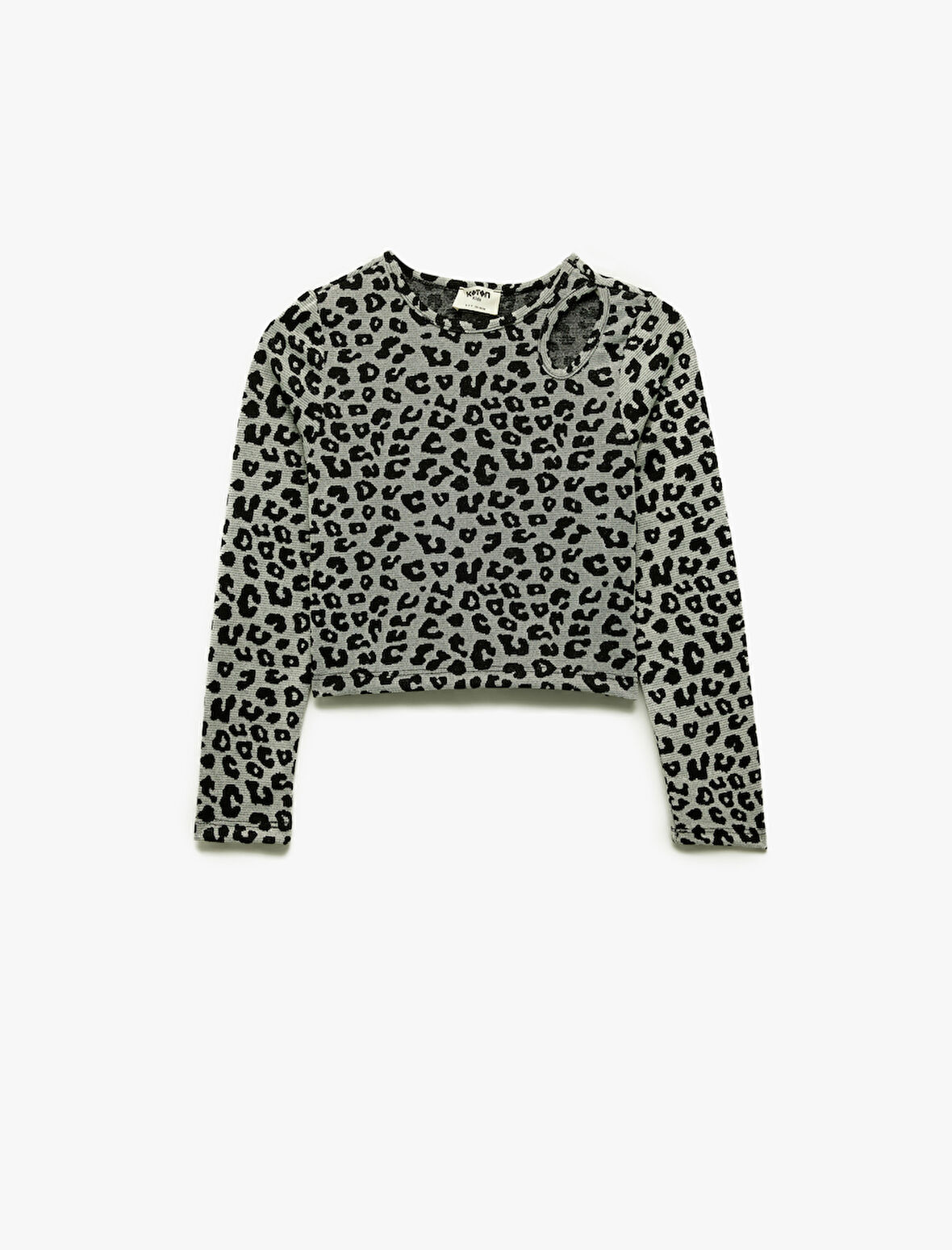 Pencere Detaylı Viskon Karışımlı Slim Fit Uzun Kollu Bisiklet Yaka Crop Bluz