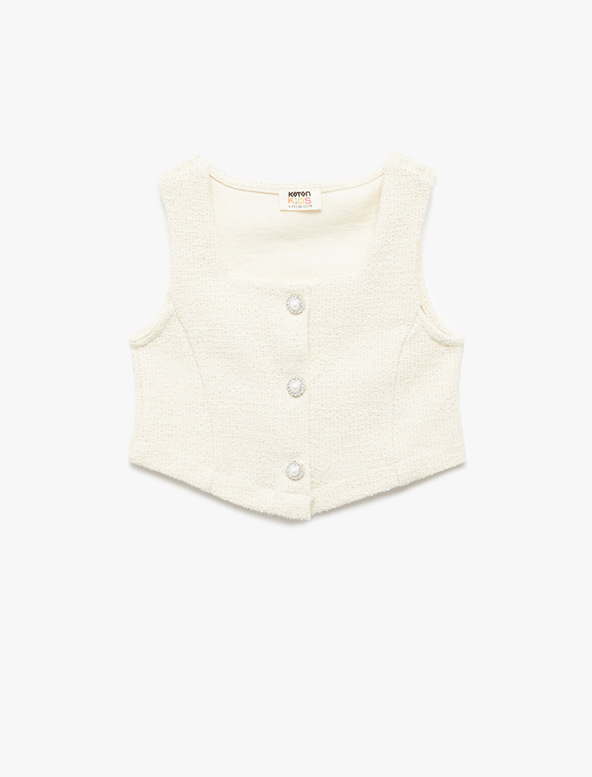 Pamuklu Kare Yaka Slim Fit Düğmeli Kolsuz Tüvit Crop Bluz