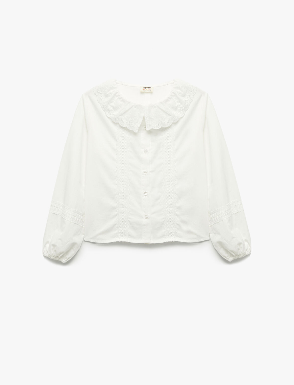 Düğme Detaylı Uzun Kollu Fırfırlı Pamuklu Gömlek