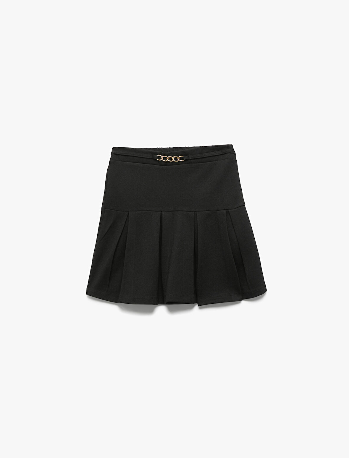 Viskon Karışımlı Metal Kemer Detaylı Pileli Mini Etek