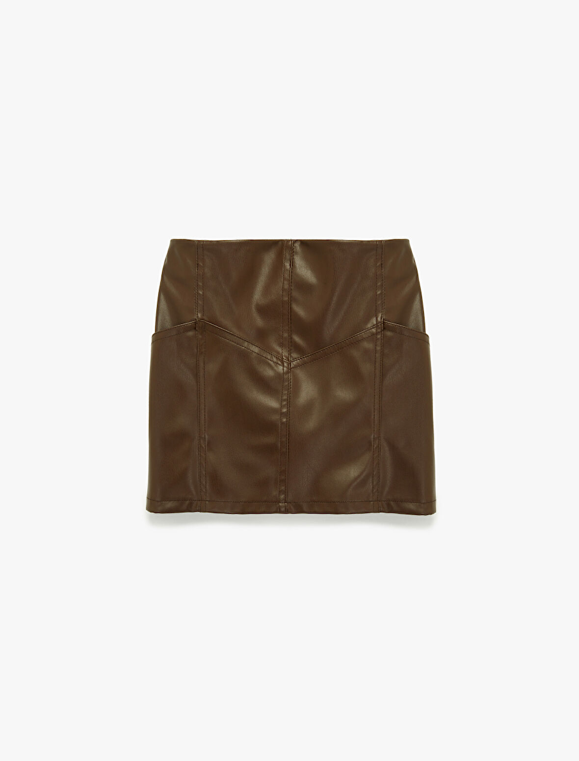 Beli Lastikli Diz Üstü Deri Görünümlü Etek