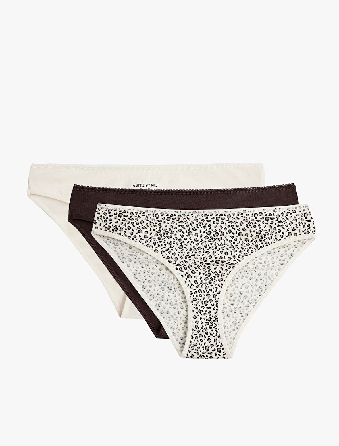 Kurdele Baskılı Rahat Kalıp Leopar Desenli Pamuklu 3'lü Brief Külot Seti