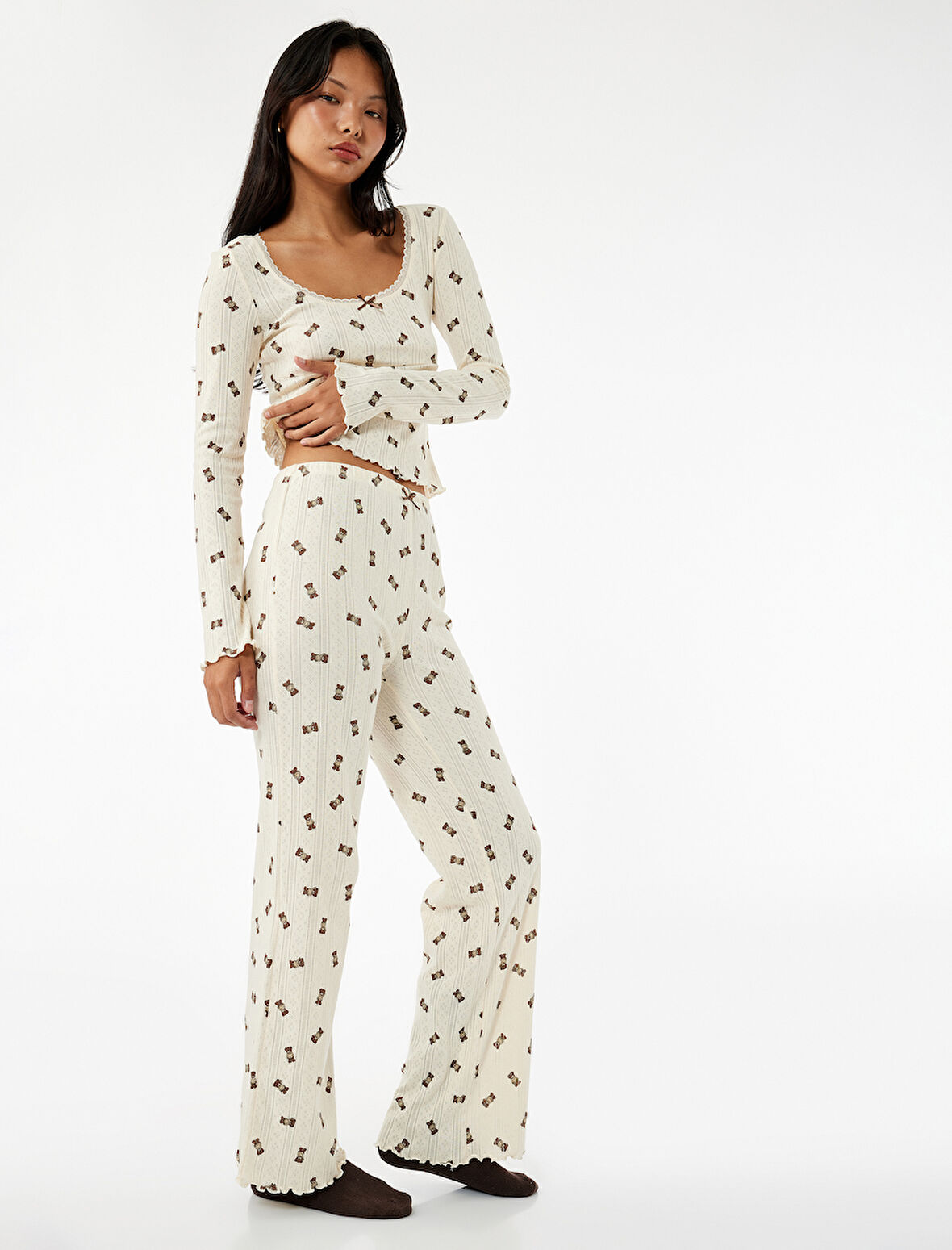 Pamuklu Rahat Kalıp Ayıcık Baskılı Pijama Altı