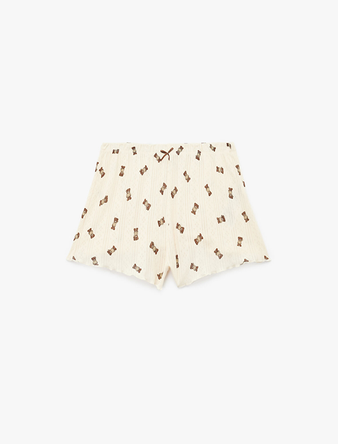 Fiyonklu Ayıcık Desenli Rahat Kalıp Mini Pamuklu Şort Pijama Altı