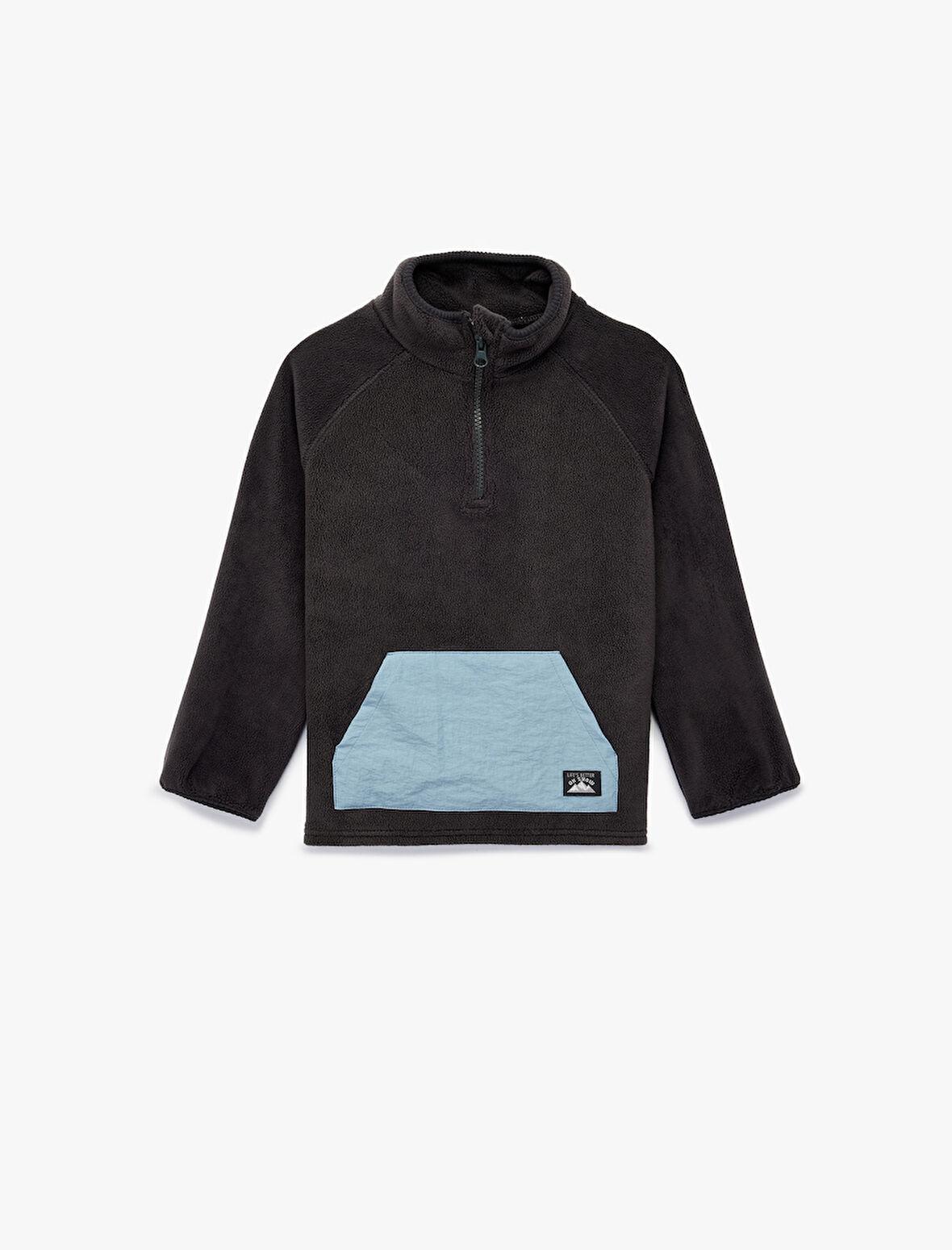 Dik Yaka Yarım Fermuarlı Kanguru Cepli Polar Sweatshirt