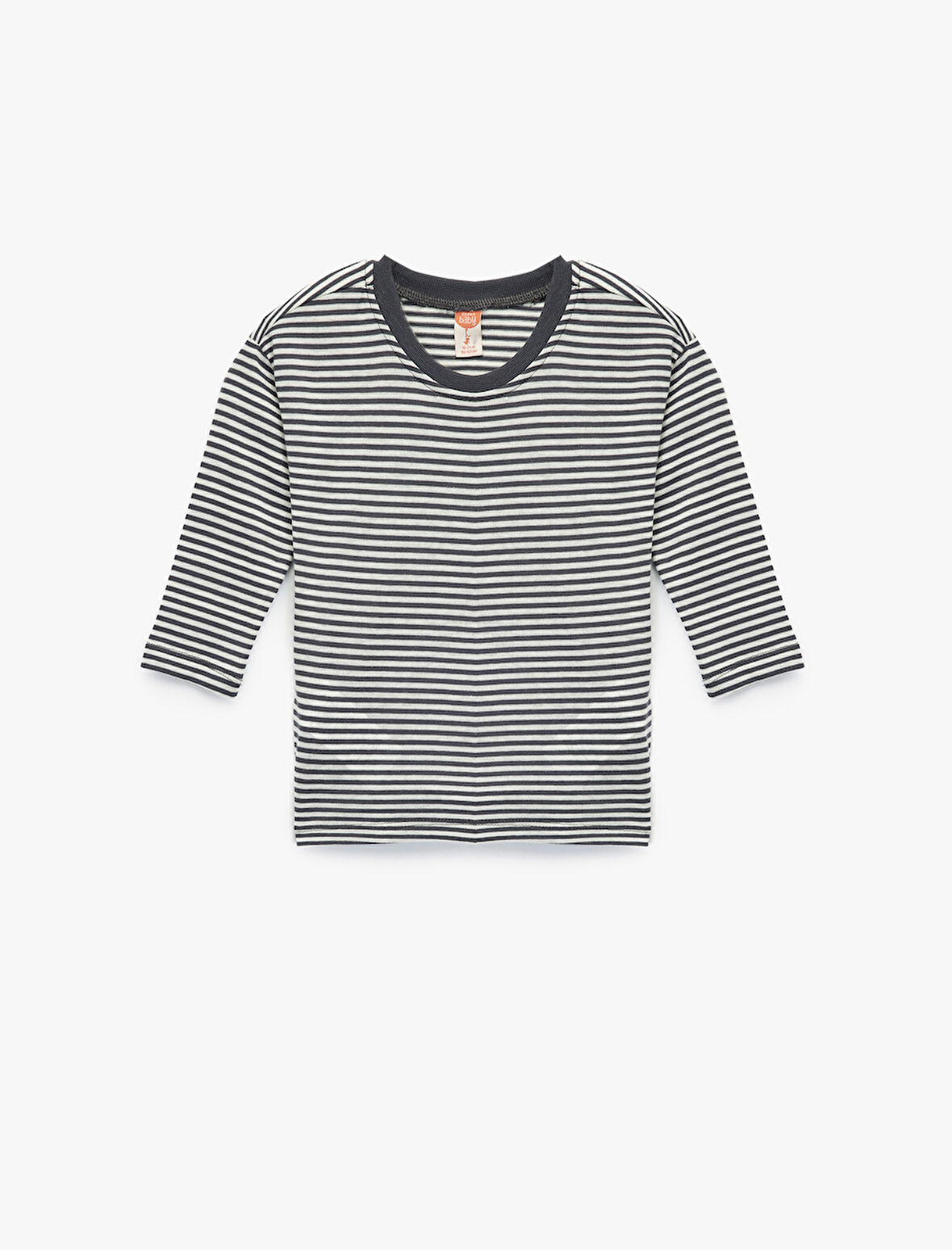 Uzun Kollu Bisiklet Yaka Pamuklu Çizgili Tişört
