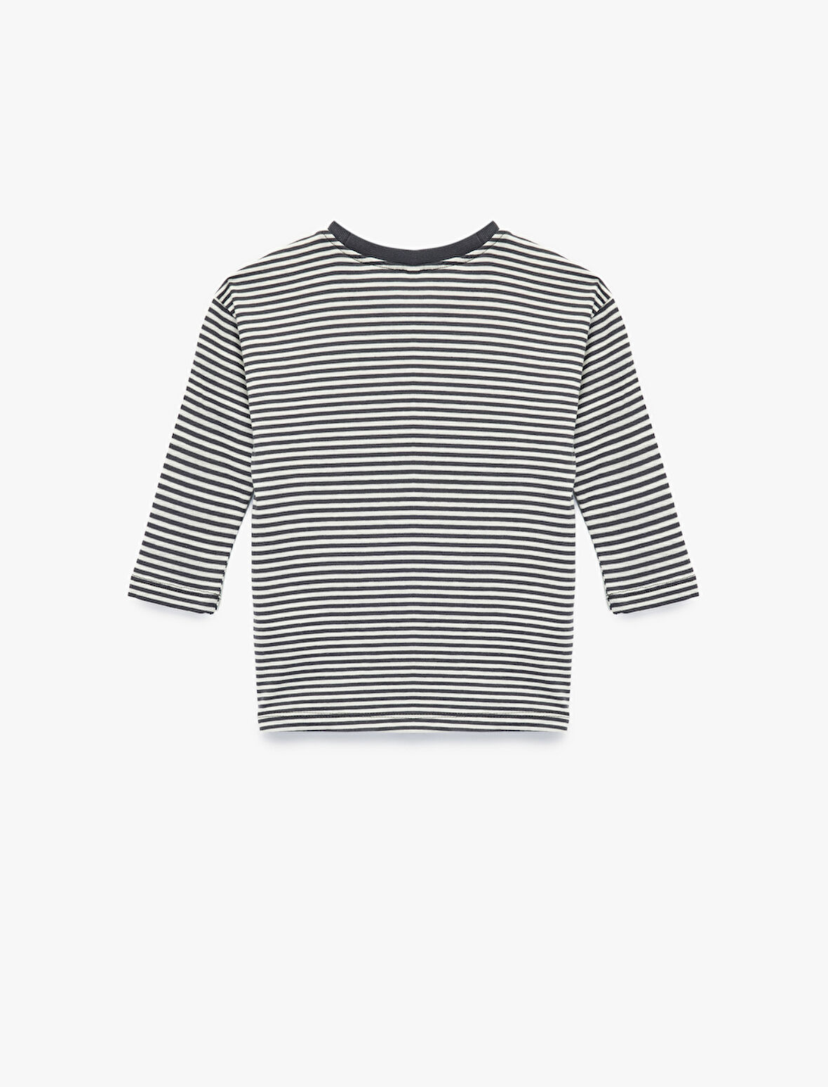 Uzun Kollu Bisiklet Yaka Pamuklu Çizgili Tişört