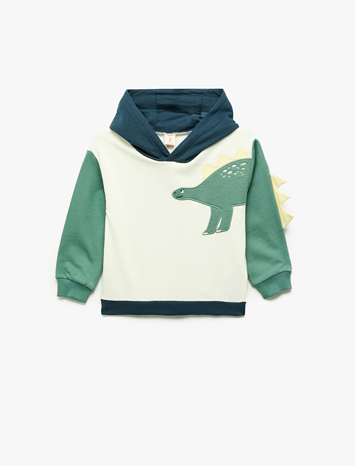 Dinozor Baskılı Pamuklu Uzun Kollu Kapşonlu Sweatshirt
