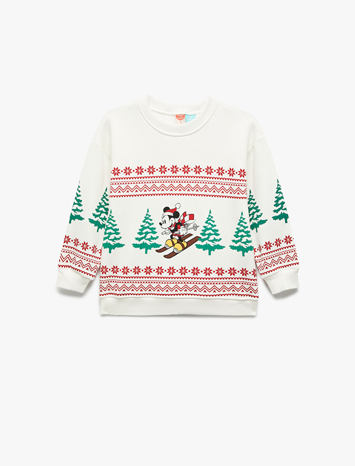 Lisanslı Mickey Mouse Baskılı Uzun Kollu Şardonlu Sweatshirt