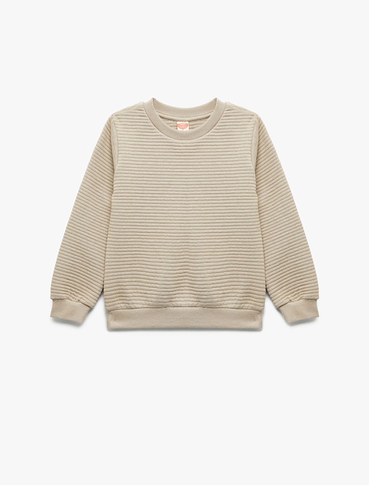 Uzun Kollu Bisiklet Yaka Dokulu Pamuklu Sweatshirt