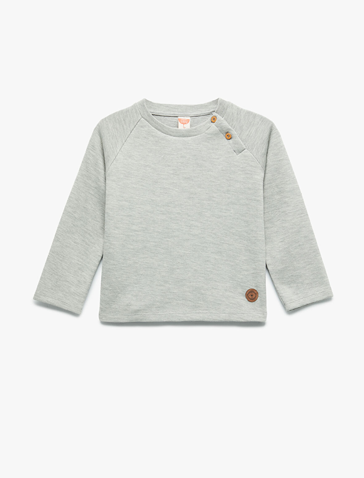 Pamuklu Düğmeli Uzun Kollu Bisiklet Yaka Sweatshirt