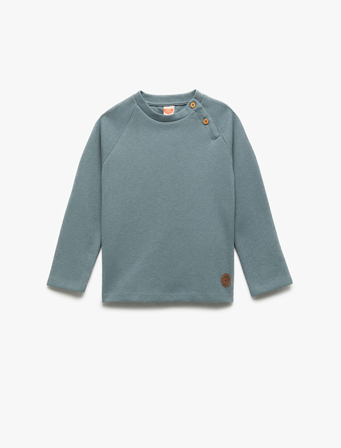 Pamuklu Düğmeli Uzun Kollu Bisiklet Yaka Sweatshirt
