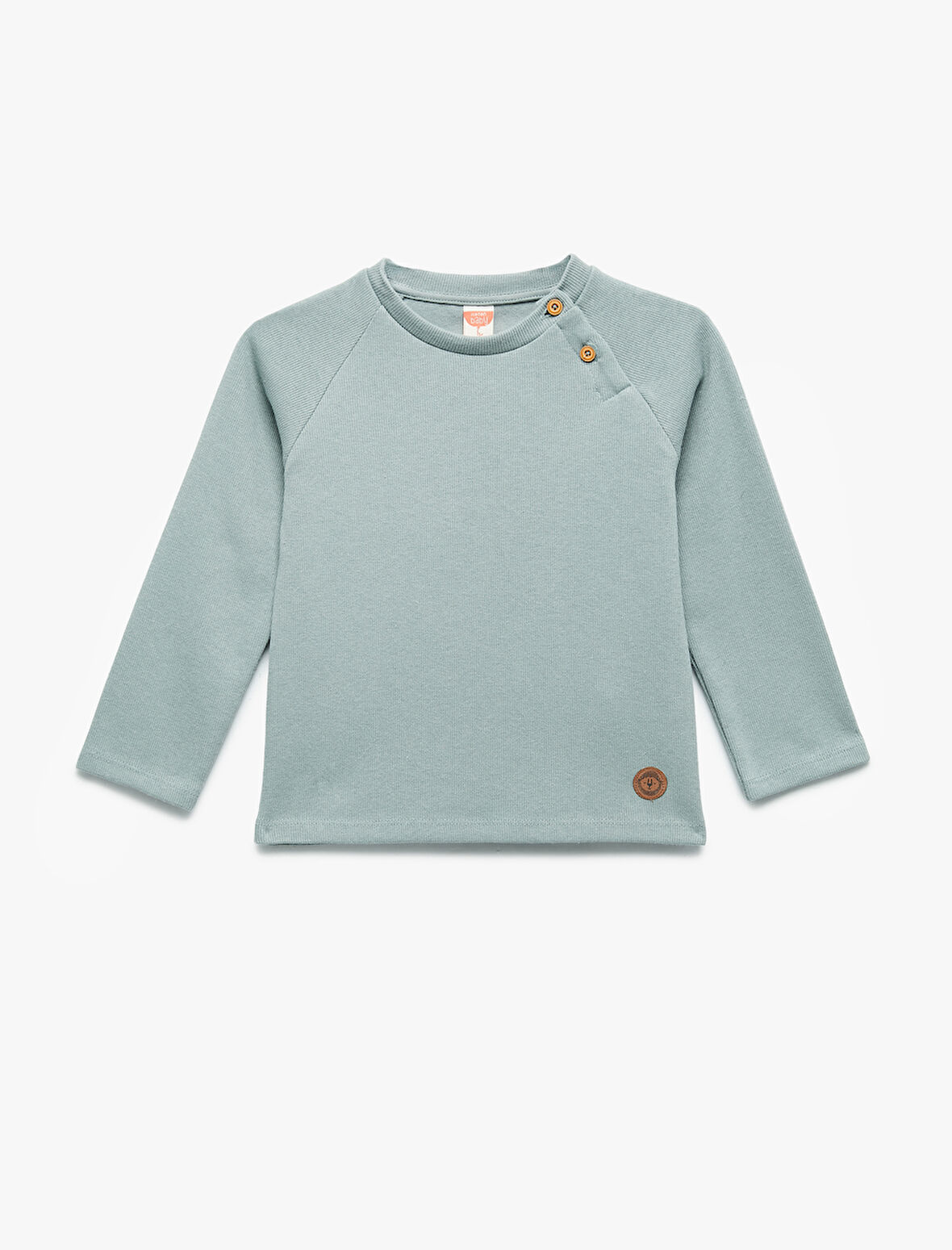 Düğmeli Uzun Kollu Bisiklet Yaka Sweatshirt