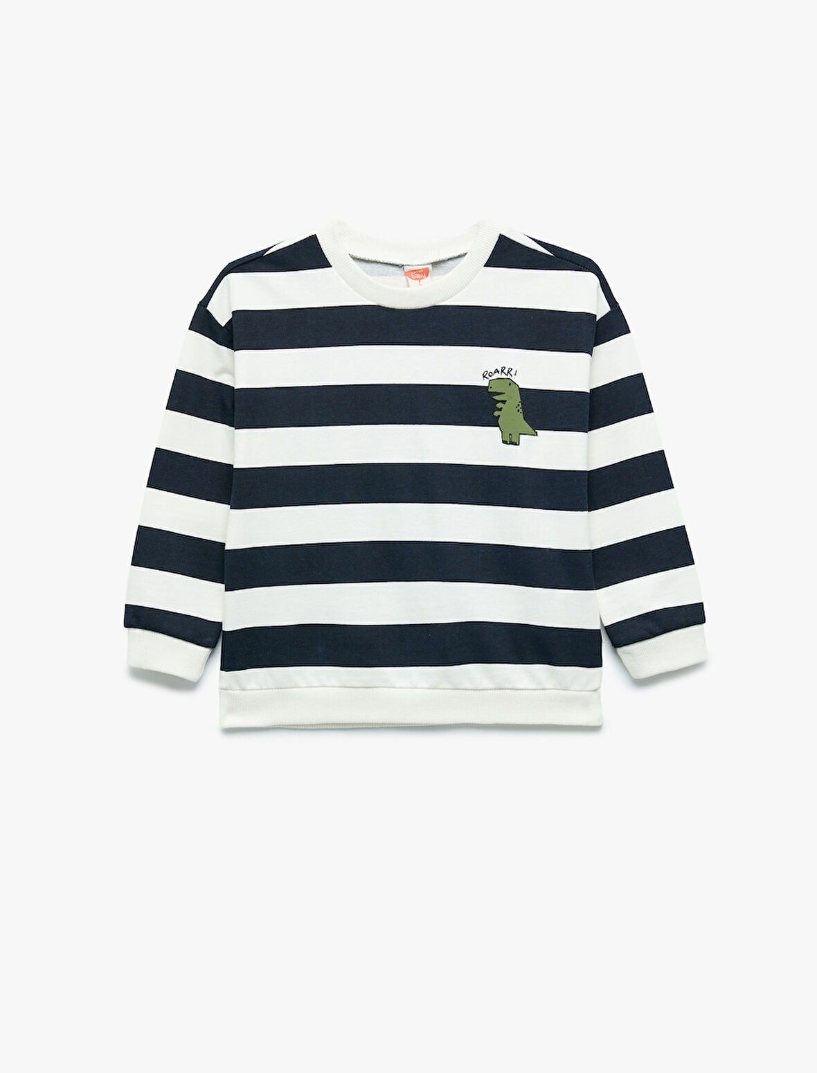 Pamuklu Şardonlu Uzun Kollu Bisiklet Yaka Çizgili Sweatshirt